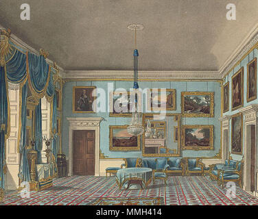 . Anglais : une vue de la chambre en velours bleu à Buckingham House, reconstruite plus tard comme le palais de Buckingham Buckingham House : The Blue Velvet Room. 1817. Pyne Blue Velvet prix buckingham house modifier Banque D'Images