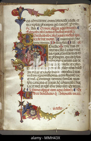 . Anglais : Pontifical, tempera, Encre et feuille d'or sur parchemin, 380 x 270 mm . entre vers 1385 et vers 1399 21 février 2006 (en fonction des données Exif) 29 mars 2011 (date d'origine) . éventuellement Battista di Biagio Sanguigni chargé par St. à Brigit en.wikipedia HoughtonMSTyp0001 Banque D'Images