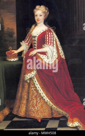 . Il s'agit d'une copie d'un portrait de Caroline d'Ansbach faite par Sir Godfrey Kneller en 1716, maintenant au palais de Buckingham. Caroline porter des robes d'état et repose sa main sur sa couronne en tant que princesse de Galles. Elle serait devenue reine en 1727, à la mort de son beau-père, George I Portrait de Caroline de Brandebourg-ansbach (1683-1737). L'année 1716. Caroline1683 Banque D'Images