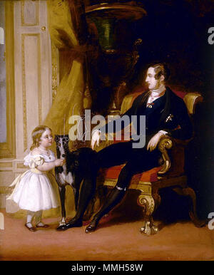 . Anglais : Prince Albert avec sa fille aînée la princesse Victoria et Eos le greyhound . 1841. Son Altesse Royale le Prince Albert, la Princesse Royale, et l'Eos Banque D'Images