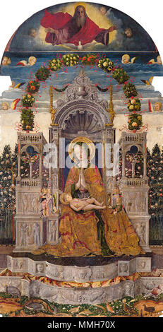 . Anglais : Antonio da Negroponte, vierge et Enfant ont intronisé, à l'intérieur de l'église de San Francesco della Vigna à Venise. Italiano : Antonio da Negroponte, Madonna col bambino ; nel quadro conservato the destro transetto della Chiesa di San Francesco della Vigna à Venise. Q30005126 Inconnu Antonio da negroponte Banque D'Images