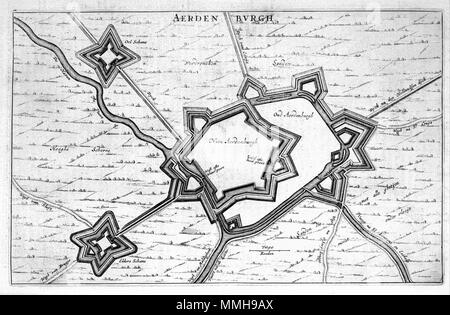 . Nederlands : Deze kaart van Aardenburg werd en 1649 gepubliceerd in het stedenboek van Joan Blaeu (1596-1673). Dans cette bracht Atlas Blaeu meer dan 200 plattegronden samen van Nederlandse steden en diverses forten. Cette carte komt voor in het tweede deel van het stedenboek hoofdzakelijk dat est gewijd aan de Zuidelijke Nederlanden. Anglais : Cette carte d'Aardenburg a été publié dans Blaeus Joan (1596-1673) Village Books des Pays-Bas en 1649. Dans cet atlas, Blaeu a publié plus de 200 plans de ville villes néerlandaises et de fortifications. Cette carte a été inclus dans le deuxième volume de la ville Boo Banque D'Images
