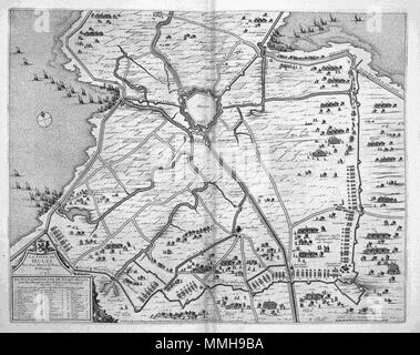 . Nederlands : cette carte werd gemaakt naar aanleiding van het beleg en de verovering van de stad Hulst en 1645. Rondom de stad zien nous belegeringswerken de Hit Magnet en de van de Nederlandse diverses legerkorpsen onder leiding van Frederik Hendrik. De kaart werd en 1649 gepubliceerd in het tweede deel van het van stedenboek Joan Blaeu (1596-1673). Anglais : Cette carte d'Hulst présente le siège et prise de la ville en 1645 par une armée dirigée par Frederik Hendrik. L'accent est mis sur la machines de siege entourant la ville. Le plan n'a été publié qu'en 1649 dans le deuxième volume de Joan Blaeu Banque D'Images