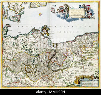 . Nederlands : Deze kaart van Brandenburg, kerngebied Pruissische het van de monarchie en Noord Duitsland, werd aan het eind van de 17de eeuw uitgegeven door Frederik de Wit (1630-1706). Voor deze kaart greep De Wit vermoedelijk terug op een overzichtskaart van Brandenburg die Jan Janssonius (1588-1664) en 1641 avait uitgegeven. Anglais : Cette carte de Brandebourg, le cœur de la monarchie prussienne, dans le Nord de l'Allemagne, a été publié à la fin du 17ème siècle par Frederik de Wit (1630-1706). Pour cette carte, de Wit description utilisé une carte d'enquête de Brandebourg publié par Jan Janssonius (1588-166 Banque D'Images