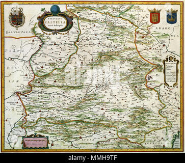 . Nederlands : Het est verborgen aanwezig zijn wie deze kaart van Castilië heeft uitgegeven ; Willem Jansz. Blaeu (1571-1638) de zijn buurman (1588-1664). Cette kopieerden uitgevers beide in de dertiger jaren van de 17de eeuw rencontré grote regelmaat elkaars werk, dat de l'zodanig kopie niet van het origineel te onderscheiden est. Daar komt nog bij dat Dirck van der Hagen voor het samenstellen van zijn op het materiaal Atlas Blaeu Van zowel als Janssonius précédent greep. En kaartbeeld Het vermoedelijk terug op het werk van de Antwerpse kartograaf Abraham Ortelius (1527-1598). Anglais : Il n'est pas clair qui publient Banque D'Images