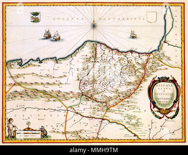 . Nederlands : Deze kaart van de Golf van Biscaie werd en 1662 gepubliceerd in de Atlas Maior van Joan Blaeu (1598-1673). Hoewel Blaeu er naar streefde wereldatlas dans om deze grote nieuwe kaarten mogelijk vers l'op te nemen, or dat niet zeker voor deze kaart. Cette carte est un nauwgezette namelijk kopie van een kaart mourir al en 1638 était uitgegeven door Jan Janssonius (1588-1664). Anglais : le plan de la baie de Biscaye a été publié en 1662 dans l'Atlas Maior par Joan Blaeu (1598-1673). Bien que Blaeu a essayé d'inclure dans son atlas du monde autant de nouvelles cartes que possible, ce n'est certainement pas le cas Banque D'Images