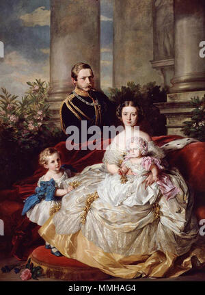 . Anglais : l'empereur Frédéric III d'Allemagne, roi de Prusse avec son épouse, l'Impératrice Victoria, et leurs enfants, le Prince William et la Princesse Charlotte. Magyar : III. Frigyes allemand császár és porosz király feleségével hercegnővel, Viktória brit királyi és gyermekeikkel herceggel, Vilmos és Sarolta. hercegnővel Deutsch : Friedrich III. von Preußen mit Kaiserin Friedrich Wilhelm II. und Prinzessin Charlotte La Famille du Prince et de la princesse Frédéric-guillaume de Prusse. 1862. La Famille du Prince et de la princesse de Prusse Frédéric-Guillaume Banque D'Images