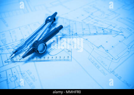 La planification de la construction et des outils de dessin (plan directeur d'arrière-plan) Banque D'Images