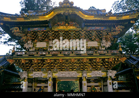 Façade ornée d'un complexe de temples à l'intérieur du sanctuaire Toshogu, Nikko, Japon Banque D'Images