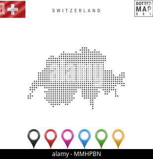 Notation vectorielle carte de Suisse. Silhouette simple de la Suisse. Drapeau de la Suisse. Ensemble de marqueurs carte multicolore Illustration de Vecteur