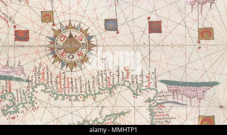 . Anglais : mer Noire et Méditerranée orientale. HM 33. JOAN MARTINES, PORTOLAN ATLAS. L'Italie, ca. Numéro d'Appel 1578 : HM 33 Folio : f. 2 Description : mer Noire et Méditerranée orientale. . Vers 1578. Joan Martines (16ème siècle) Description cartographe italien Date de naissance/décès 16e siècle 16e siècle Lieu de naissance/décès Inconnu Inconnu période de travail, à partir de 1559 jusqu'à 1591 le lieu de travail 1556-1587 : Messine (Sicile, Italie) 1590-1591 : Naples probablement faite par Joan Martines à Messine depuis nomenclature est italien, et c'est manifestement dans Martines' style, nettement similaires à Londres, Brit Banque D'Images