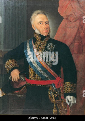 . Español : Retrato del militar español Francisco Espoz y Mina (1781-1836), que llegó un teniente general ser del Ejército español y también virrey de Navarra y capitán general de Cataluña de Navarra. Enterrado está en el claustro de la catedral de Pampelune. Francisco Espoz y Mina. 1858. Francisco Espoz y Mina (Palacio de Navarra) Banque D'Images