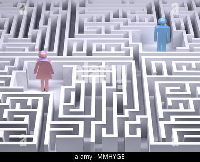 Symboles de l'homme et la femme dans le Labyrinthe Labyrinthe, 3d illustration Banque D'Images