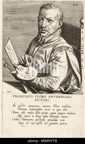 . Anglais : Portrait de Frans Floris attribuée à Johannes (Jan) Wierix, gravure, 1572, à partir de l'aliquote Pictorum Germaniae Inferioris Effigies par Dominicus Lampsonius . 1572. Johannes Wierix (vers 1549-vers 1615) Noms alternatifs Jan Wierix, Jan Wiericz Wiericz ; Johan, Johan Wierix ; Jan Wierx ; Johan Wierx ; Jan Wiricx Wiricx ; Johan ; Monogrammist IHW Flamand Description graveur, dessinateur, peintre et miniaturiste Date de naissance/décès circa 1549 circa 1615 Lieu de naissance/décès Anvers Anvers période de travail entre 1569 et 1615 circa circa lieu de travail de l'autorité d'Anvers Banque D'Images