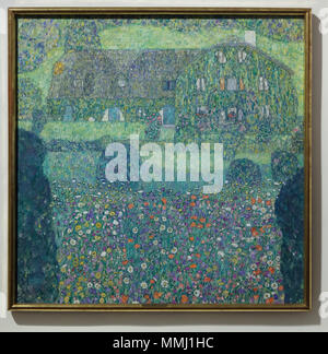 Peinture de la maison de Forester à Weissenbach sur l'Attersee I par le peintre symboliste autrichien Gustav Klimt (1914) exposé au Musée du Belvédère à Vienne, Autriche. Banque D'Images