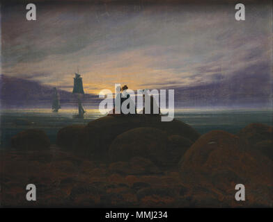 Allemand : Mondaufgang am Meer (Waldhof auf Meer ruhigem) lever de lune sur la mer. 1822. Caspar David Friedrich 031 Banque D'Images