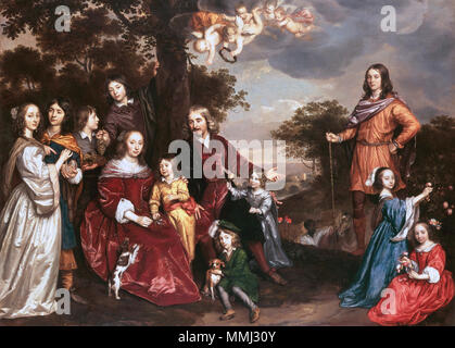 Anglais : Willem van den Kerckhoven et Famille Nederlands : Familieportret van Willem Van Kerckhoven (1607-1681), Raad-ordinaris van het Hof van Holland, Rijnsburch Reijmirick echtgenote zijn () de Jonge (1609-1679) en hun kinderen 15 . 1652 & 1655. Van den Kerckhoven Jan Mijtens porte Banque D'Images