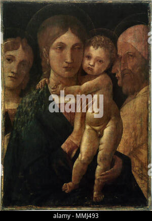 L'Italien : Madonna col bambino, due santi e una santa. vers 1485. Andrea Mantegna - La Vierge et l'enfant Banque D'Images