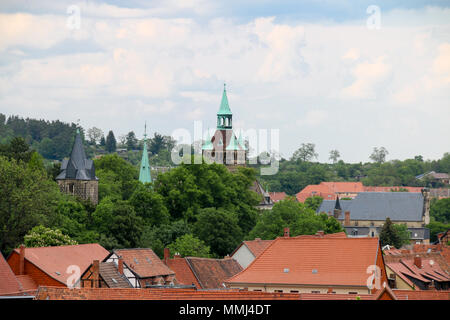 Quedlinburg, Allemagne - 10 mai 2018 : Vue de la tour d'Lindenbeiner dans le patrimoine mondial de l'Unesco ville de Quedlinburg, Allemagne. C'est une cité médiévale fortif Banque D'Images