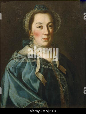 . Anglais : Portrait of Countess Yelizaveta Franzevna Buturliina Елизавета Францовна Бутурлина : Русский, ур Санти (1739-1810).дочь действительного тайного советника, графа Франца Матвеевича Санти (1683-1758) Прасковьи Петровны Татариновой и, замужем бригадиром Михаилом была за Дмитриевичем Бутурлиным (1733-1794). . 1763. Yelizaveta Buturliina par Antropov Banque D'Images