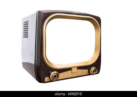 Retro 1950 television isolé sur blanc avec de l'écran et chemin de détourage. Banque D'Images