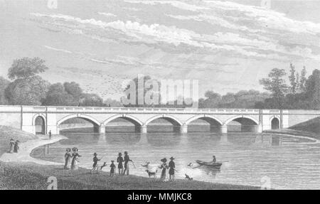 Londres. Nouveau pont, la serpentine, à Hyde Park 1827 old ancien photo Banque D'Images