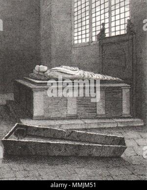 Andrew Bishop's Tomb, St Mary Overies, Londres. 1817 impression gravée antiques Banque D'Images