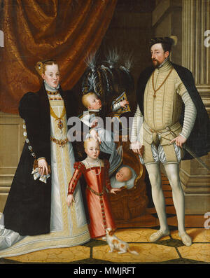 L'Empereur Maximilien II d'Autriche et son épouse l'Infante Maria de l'Espagne avec leurs enfants.. Deutsch : um 1563 nach einer Vorlage von 1553/54 . Giuseppe Arcimboldi 003 Banque D'Images