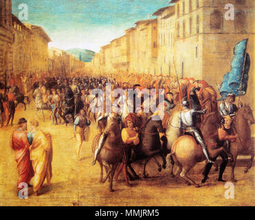 . Anglais : troupes françaises sous Charles VIII 17 novembre 1494 Florence entrant (par Francesco Granacci). Italiano : Le truppe granai guidate da Carlo VIII entrano un Firenze il 17 Novembre 1494 (dipinto di Francesco Granacci). . 15-16ème siècle. Les troupes françaises sous Charles VIII entrer 17 novembre 1494 Florence par Francesco Granacci Banque D'Images