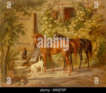 Anglais : chevaux dans le portique . 1843. Adam, Albrecht - Chevaux dans le portique Banque D'Images