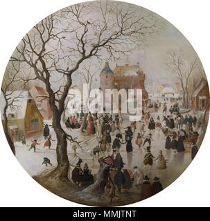 . Anglais : Une scène d'hiver avec des patineurs près d'un château une scène d'hiver avec des patineurs près d'un château. Entre 1608 et 1609. Hendrick Averkamp une scène d'hiver avec des patineurs près d'un château Banque D'Images