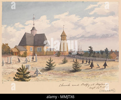 . English : 'Église et Beffroi à Hogland, 24 Augt 1855' [Finlande]. . 24 août 1855. L'amiral Edward Gennys Fanshawe (27 novembre 1814 - 21 octobre 1906). Edward Gennys Fanshawe, Église et Beffroi à Hogland, 24 Augt 1855 (Finlande) Banque D'Images