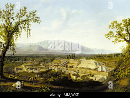 . Deutsch : Jacob Philipp Hackert, Blick auf die Ruinen von Pompeji, 1799, Öl auf Leinwand, 117,5 x 166 cm, Attingham Park, Shrewsbury, Shropshire, Le Berwick Collection, la National Trust. Anglais : Jacob Philipp Hackert, vue des ruines de Pompéi (1799), huile sur toile, 117,5 x 166 cm, Attingham Park, Shrewsbury, Shropshire, Le Berwick Collection, la National Trust. L'image dépeint le forum "triangulaire" à Pompéi en 1799. Italiano : Jacob Philipp Hackert, Veduta delle rovine di Pompei. Vi è ritratto il cosiddetto lame triangulaire', 'Foro il Tempio di Iside e nel Teatro je 1779. . 1 Banque D'Images