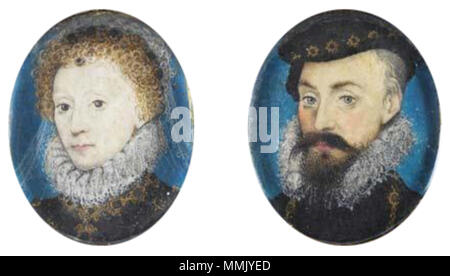 . Anglais : Paire de figurines de taille d'Elizabeth I d'Angleterre et son préféré Robert Dudley, comte de Leicester. Collection privée. [1] . circa 1575. Nicholas Hilliard (1547-1619) peintre anglais Description Date de naissance/décès vers 1547 7 janvier 1619 Lieu de naissance/décès English : Exeter, Devon, Angleterre Londres Londres lieu de travail (1570 - 1576), la France (1576 - 1578) ; London (1578 - 1619) le contrôle d'autorité : Q318114 : VIAF ?79202769 ISNI : ?0000 0000 8159 2861 ULAN : ?500028850 RCAC : ?n50035194 : MusicBrainz ?f5BFB1eb-cc5c-44e9-a56a-7936280b7b16 Elizabeth WorldCat et Leicester Banque D'Images