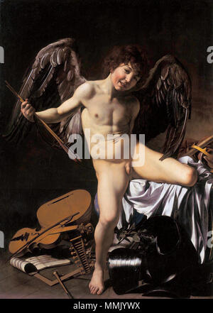 Anglais : Cupidon comme Victor Latina : Amor Vincit Omnia Deutsch : Amor als Sieger . Entre 1602 et 1603. Amor Omnia Vincet Banque D'Images
