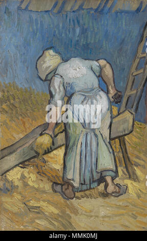 . Anglais : peinture de Vincent van Gogh, 1889 Nederlands : Schilderij van Vincent van Gogh, 1889 English : Paysanne des ecchymoses (Lin après Millet) Nederlands : De boerin die vlas kneust (naar Millet) . 1889. De boerin die vlas kneust (NAAR) Millet - s0043V1962 - Van Gogh Banque D'Images