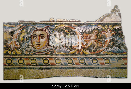 Détail d'un sol en mosaïque de la salle à manger (triclinium) d'une villa romaine. Période romaine, 3e siècle de notre ère. Détail d'un sol en mosaïque de la salle à manger (triclinium) d'une villa romaine - Google Art Project Banque D'Images