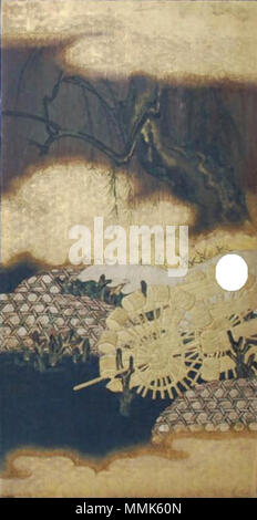 . Anglais : Cèdre portes avec willow et roue de l'eau, Musée du Château de Tokushima, Japon 日本語 : 柳に水車図・桐花図 «« 杉戸絵 . 1842. Période Edo Cèdre artiste portes à Tokushima Castle Museum2 Banque D'Images