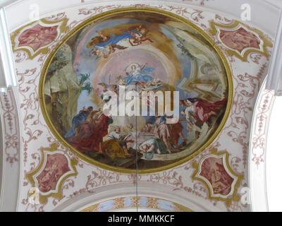 . English : Alsace, Bas-Rhin, église abbatiale Saint-Maurice d'Ebersmunster (PA00084701, IA00124485). Peinture monumentale de la nef (1759) : Assomption de Marie. Cet objet est indexée dans la base Palissy, base de données du patrimoine mobilier français du ministère français de la culture, sous les références IM67007570 et IM67007572. Brezhoneg | Français | Deutsch | English | Español | Français | English | Deutsch | Italiano | Português | Plattdüütsch |  +/- . 13 avril 2015. © Ralph Hammann - Wikimedia Commons abbatiale d'Ebersmunster225 Banque D'Images