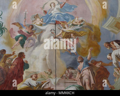 . English : Alsace, Bas-Rhin, église abbatiale Saint-Maurice d'Ebersmunster (PA00084701, IA00124485). Peinture monumentale de la nef (1759) : Assomption de Marie. Cet objet est indexée dans la base Palissy, base de données du patrimoine mobilier français du ministère français de la culture, sous la référence IM67007572. Brezhoneg | Français | Deutsch | English | Español | Français | English | Deutsch | Italiano | Português | Plattdüütsch |  +/- . 15 avril 2015. © Ralph Hammann - Wikimedia Commons abbatiale d'Ebersmunster226 Banque D'Images