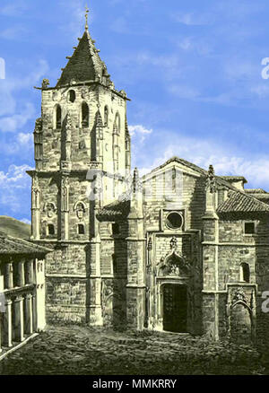 . Español : Fachada principal de la Iglesia de Santa María Magdalena, en un gravure de 1882. Torrelaguna, Madrid, España. . 1882. Iglesia inconnu-torrelaguna-1882 Banque D'Images