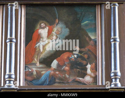 . Alsace, Bas-Rhin, Église protestante de Berstett (IA67005696). Tableau de la tribune "Vie du Christ" (XVIIIe) : Résurrection. Cet objet est indexée dans la base Palissy, base de données du patrimoine mobilier français du ministère français de la culture, sous la référence IM67009840. Brezhoneg | Français | Deutsch | English | Español | Français | English | Deutsch | Italiano | Português | Plattdüütsch |  +/- . 6 août 2012. © Ralph Hammann - Wikimedia Commons Berstett 23 EgliseProt Banque D'Images