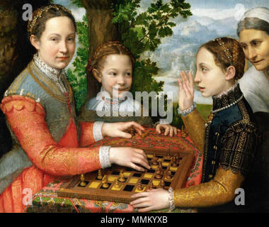 . Lucia (à gauche), Minerva (à droite) et Europa (milieu) Anguissola jouant aux échecs. Le jeu d'échecs (Portrait de l'artiste's soeurs jouer aux échecs).. 1555. Le jeu d'échecs - Sofonisba Anguissola Banque D'Images