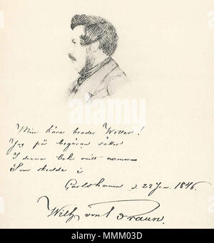 . Svenska : sv:Wilhelm von Braun (1813-1860), Svensk auteurs. De 1846 versifierad Porträtt med dedikation jusqu'konstnären, Carl plus humides. Anglais : sv:Wilhelm von Braun (1813-1860), écrivain suédois. Portrait avec une dédicace en vers à l'artiste, Carl plus humides. . 1846. Carl (1824-1866), Wilhelm von Braun Carl Wetter 1846 av Banque D'Images