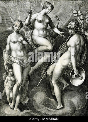 Vénus, Junon et Minerve. vers 1587. Après Adriaen Collaert Jan van der Straet - Vénus, Junon et Minerve (1587) Banque D'Images