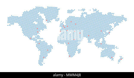 Carte du monde vecteur avec dot et capital isolated on white Banque D'Images