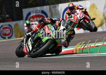 San Marino Italie - 11 mai 2018 : Jonathan Rea GBR Kawasaki ZX-10RR Kawasaki Racing Team, en action pendant la séance de qualifications Superbike Banque D'Images