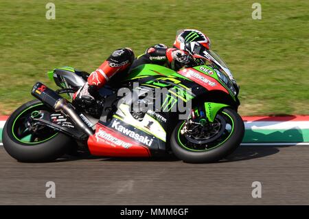 San Marino Italie - 11 mai 2018 : Jonathan Rea GBR Kawasaki ZX-10RR Kawasaki Racing Team, en action pendant la séance de qualifications Superbike Banque D'Images