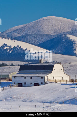 Grange ci-dessous nevada en hiver près de helmville, Montana Banque D'Images