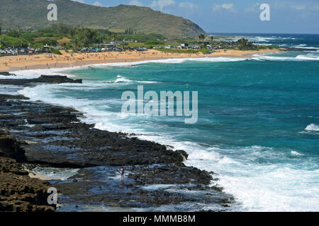 Vue panoramique de la plage de sable fin, Oahu, Hawaii, USA Banque D'Images